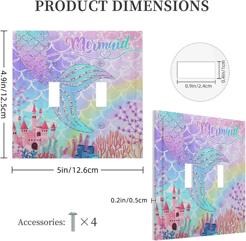 Sghxwp Silvery Glitter Cute Mermaid Tail Fantasy Castle Double Toggle Light Switch Covers 2 Gang Wall Plate Dual Decorative Switchplate Electrical Faceplate for Kidroom Nursery Bedroom Kitchen Decor - Image 5